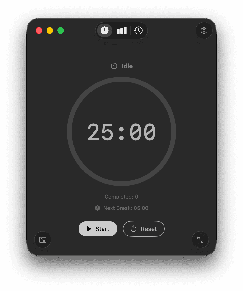 Pomodoro timer view